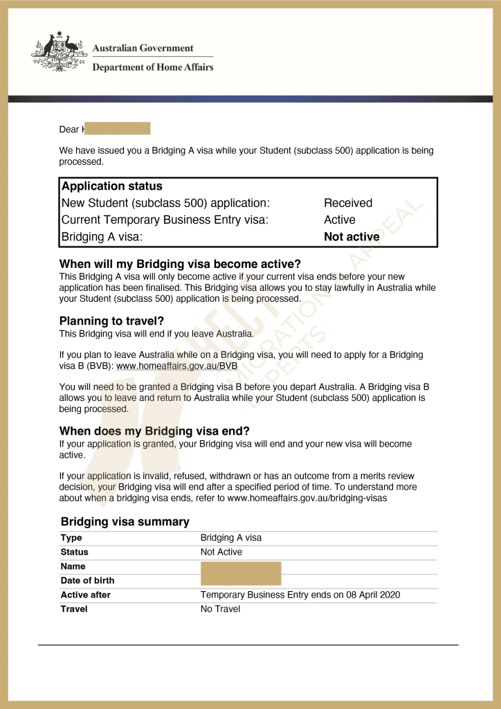 Australian 457 to 500 Student Visa conversion grant letter, approved within one day.