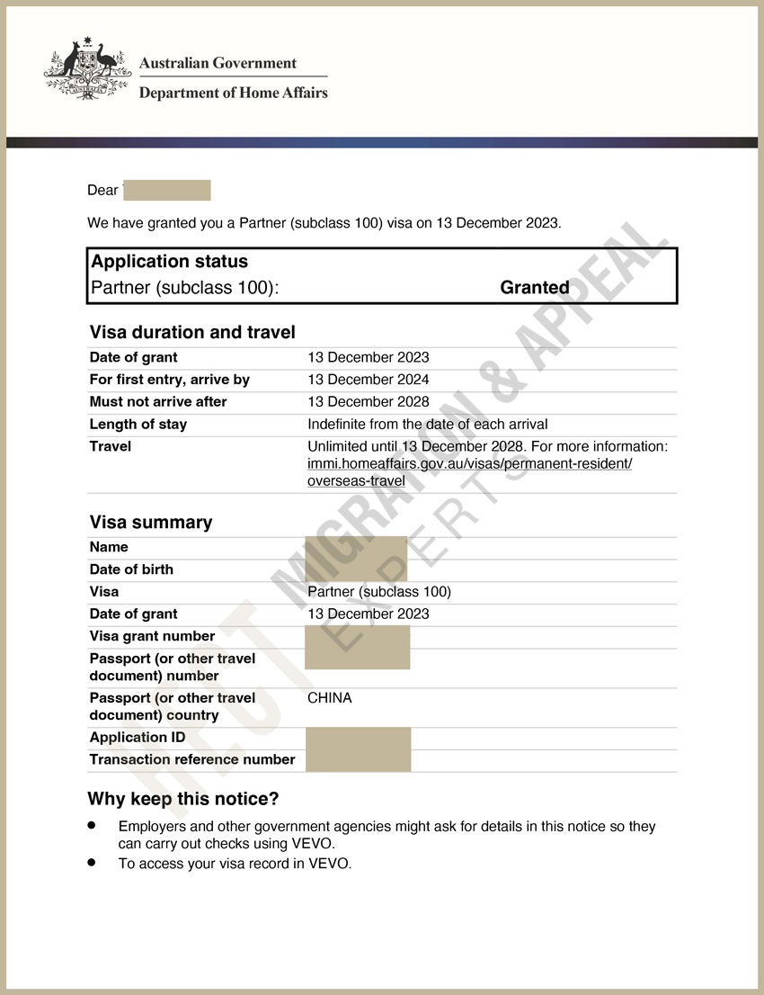 Partner Visa Successful Case 04 Subclass 309 Offshore - HECT Migration ...