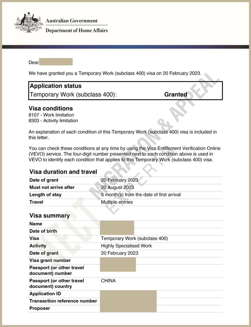 Skilled Nominated VIsa Successful Case 43 Temporary Work (Short Stay ...