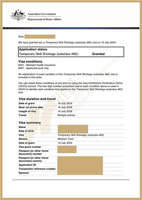 Approval letter for 482 visa employer nomination for a Welder.