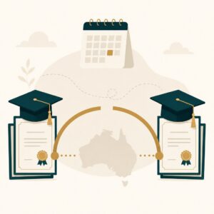 Illustration of a study pathway made up of two courses with a gap between them, for the subclass 485 study requirement